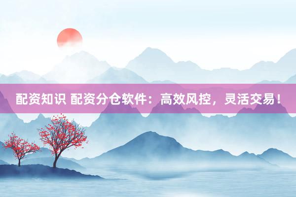 配资知识 配资分仓软件：高效风控，灵活交易！