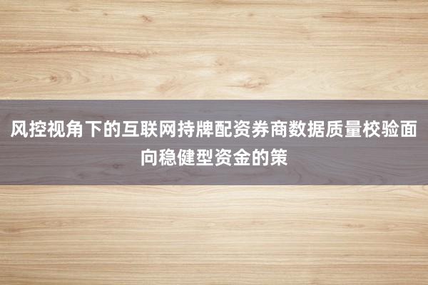 风控视角下的互联网持牌配资券商数据质量校验面向稳健型资金的策