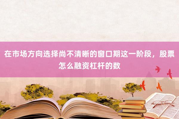 在市场方向选择尚不清晰的窗口期这一阶段，股票怎么融资杠杆的数